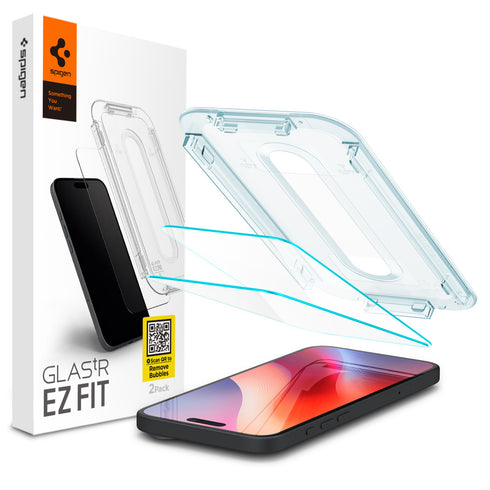 Protector de pantalla Spigen iPhone 16 Plus / iPhone 16 – GLAS.tR EZ Fit (paquete de 2)